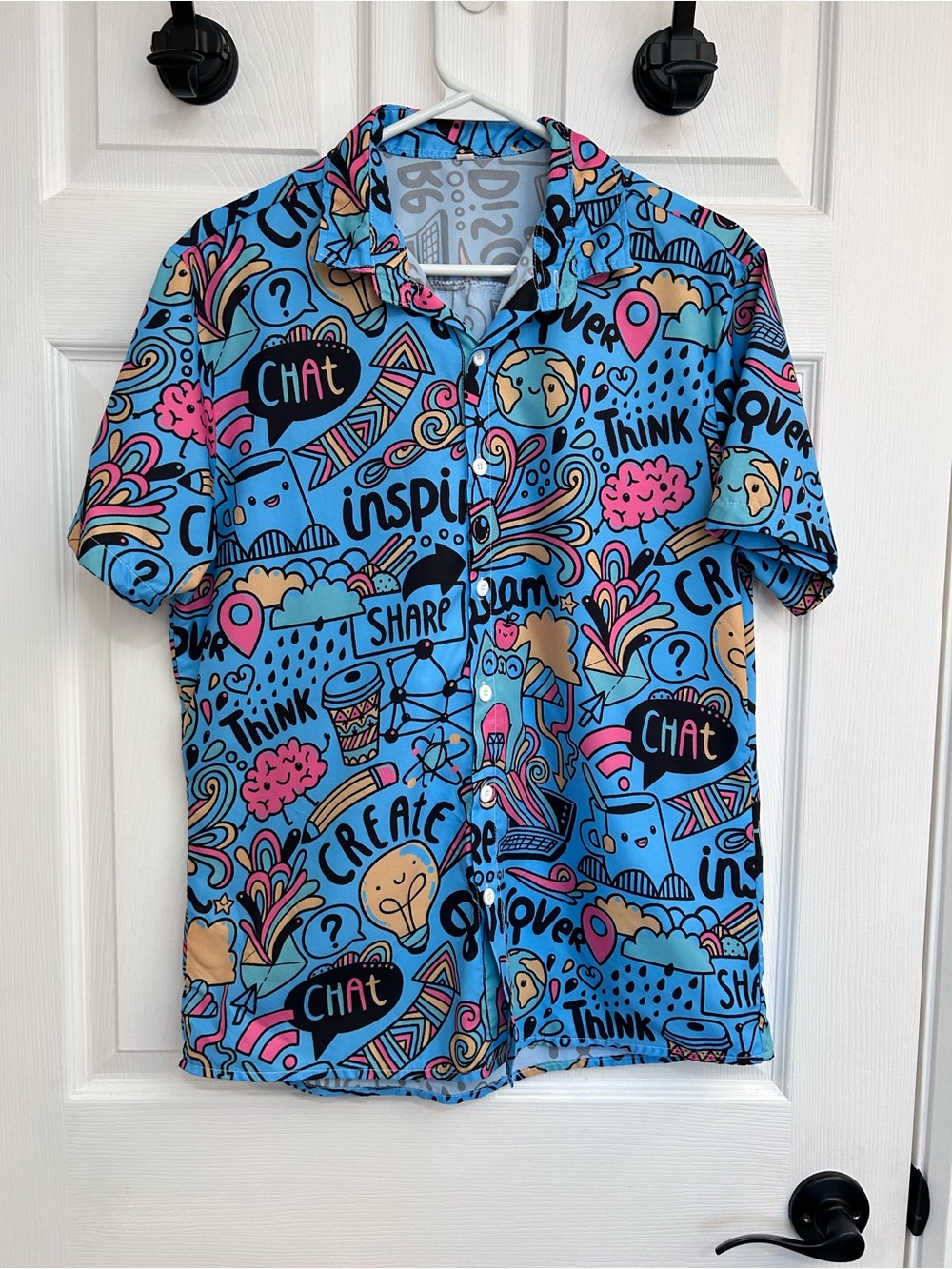 SHEIN Blue Graphic Short-Sleeve Button-Down Shirt